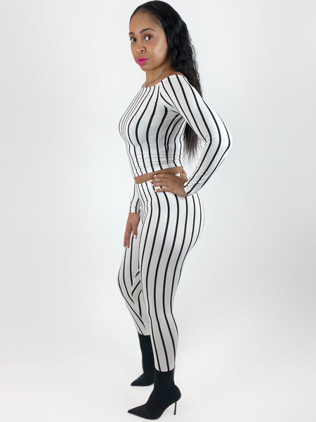 White/Black Stripe Legging Set