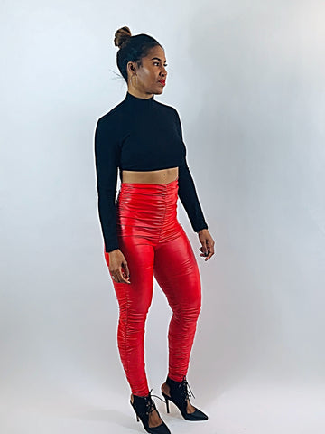 Red Ruched High Waist Leggings