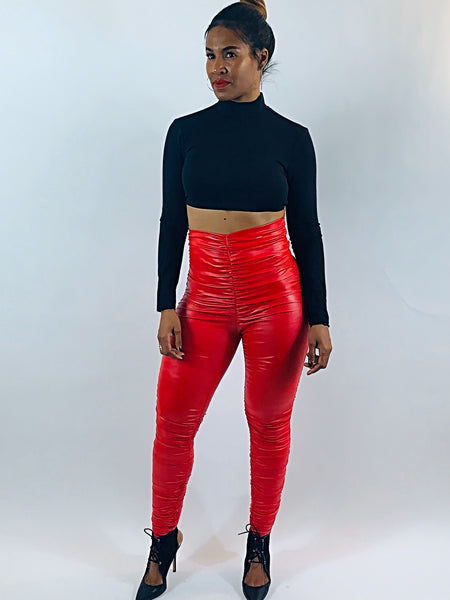 Red Ruched High Waist Leggings