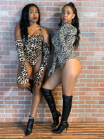 Sleeveless Leopard Bodysuit w/detachable Gloves