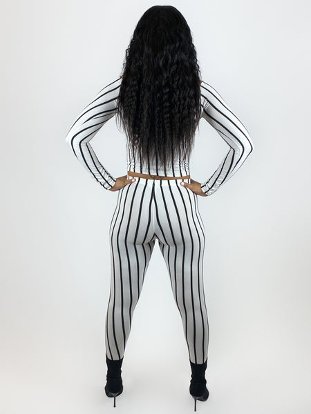 White/Black Stripe Legging Set