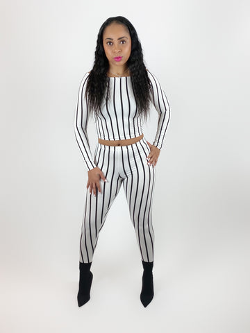 White/Black Stripe Legging Set