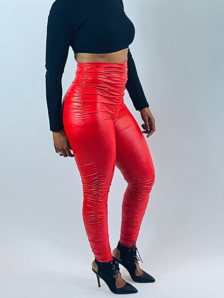 Red Ruched High Waist Leggings